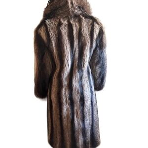 Vintage Brown Long Raccoon Fur Coat, Great Condition, Hook Closures